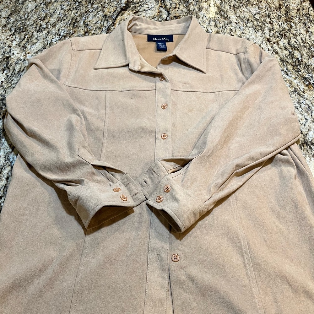 Tan Men's Shirt by Denim & Co. size large beige in good condition